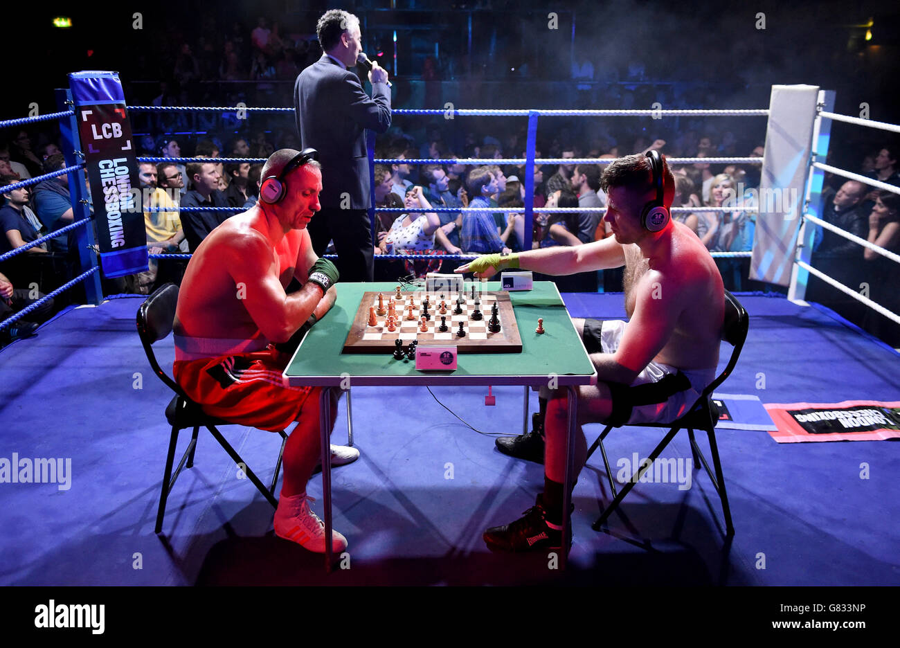 Chessboxing, amateur boxing and chess board game being played alternately  as part of a new surreal sport, Islington, London, UK Stock Photo - Alamy