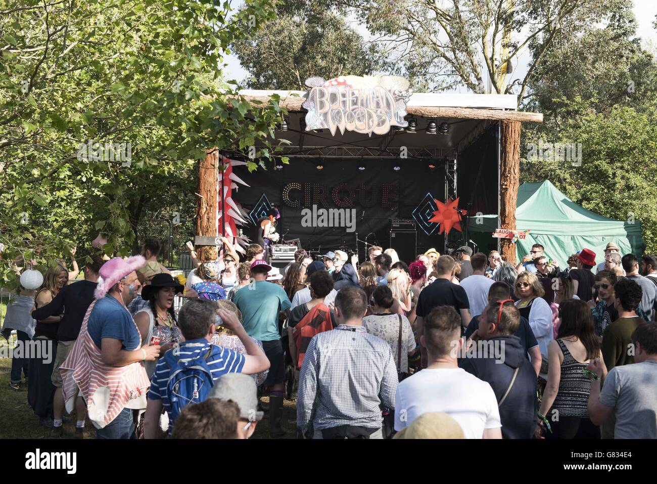 General view of the Bohemian woods stage on day 3 of the Isle of Wight Festival 2015, Seaclose Park, Isle of Wight Stock Photo