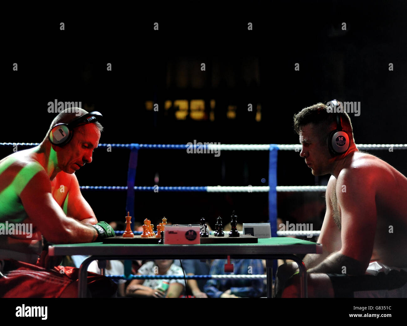 Karl Ouch (right) and Ion Citu play a round of chess during their bout at Scala, London Stock Photo