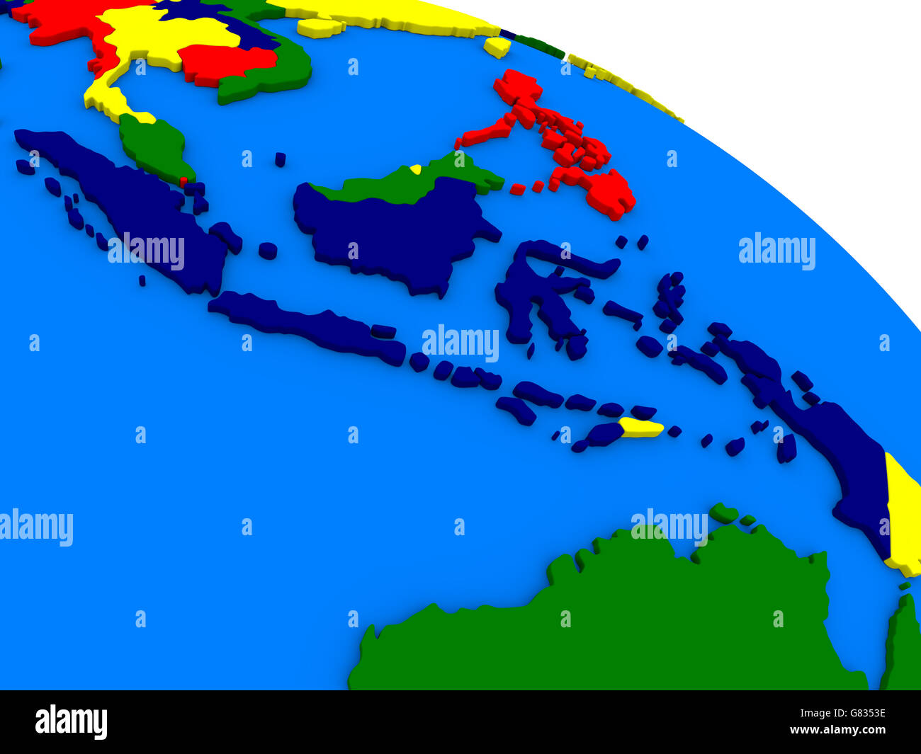 Indonesia on colorful political globe. 3D illustration Stock Photo