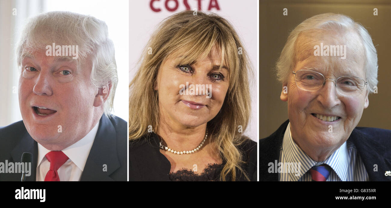 File photos of (from the left) Donald Trump, Helen Lederer and Nicholas Parsons. Stock Photo