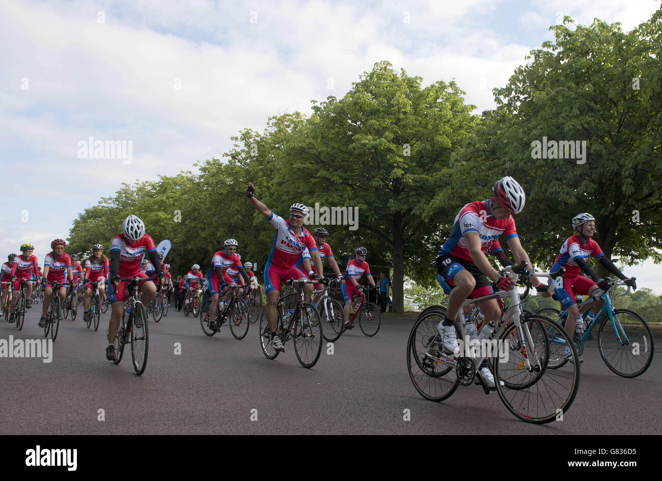 Riders set off from Greenwich Park, London, for a charity bike ride