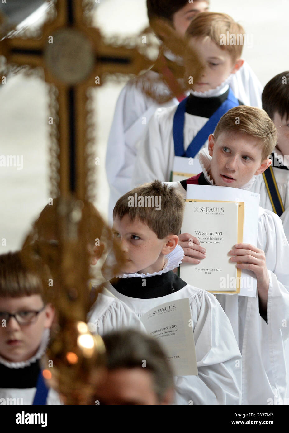 Choir boys at a memorial service for the 200th anniversary of the Battle of Waterloo at St Paul