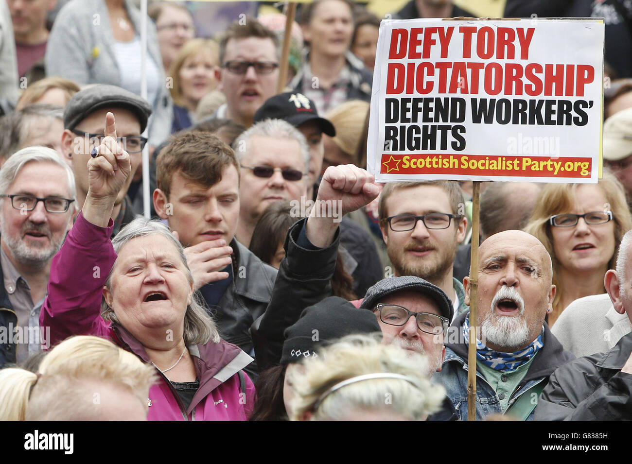 Protesters at the Scotland United Against Austerity rally held in George Square, Glasgow. Stock Photo