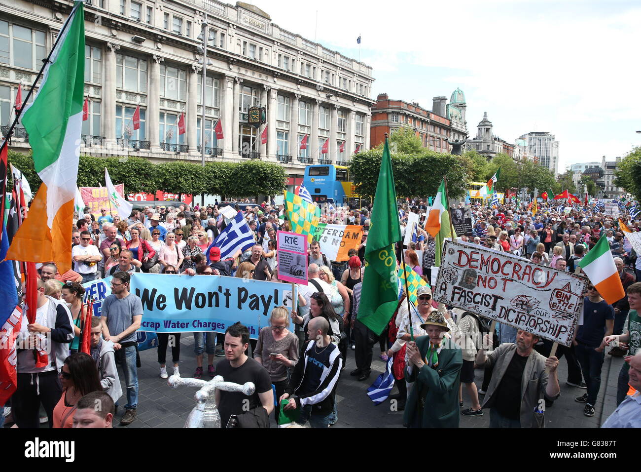 Protesters on O'Connell Street, Dublin, during a demonstration against water charges. Stock Photo