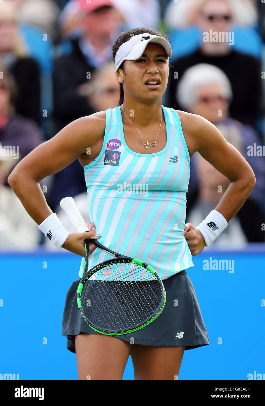Great Britain's Heather Watson reacts during her defeat to USA's Sloane Stephens during day five of the AEGON International at Devonshire Park, Eastbourne. Stock Photo