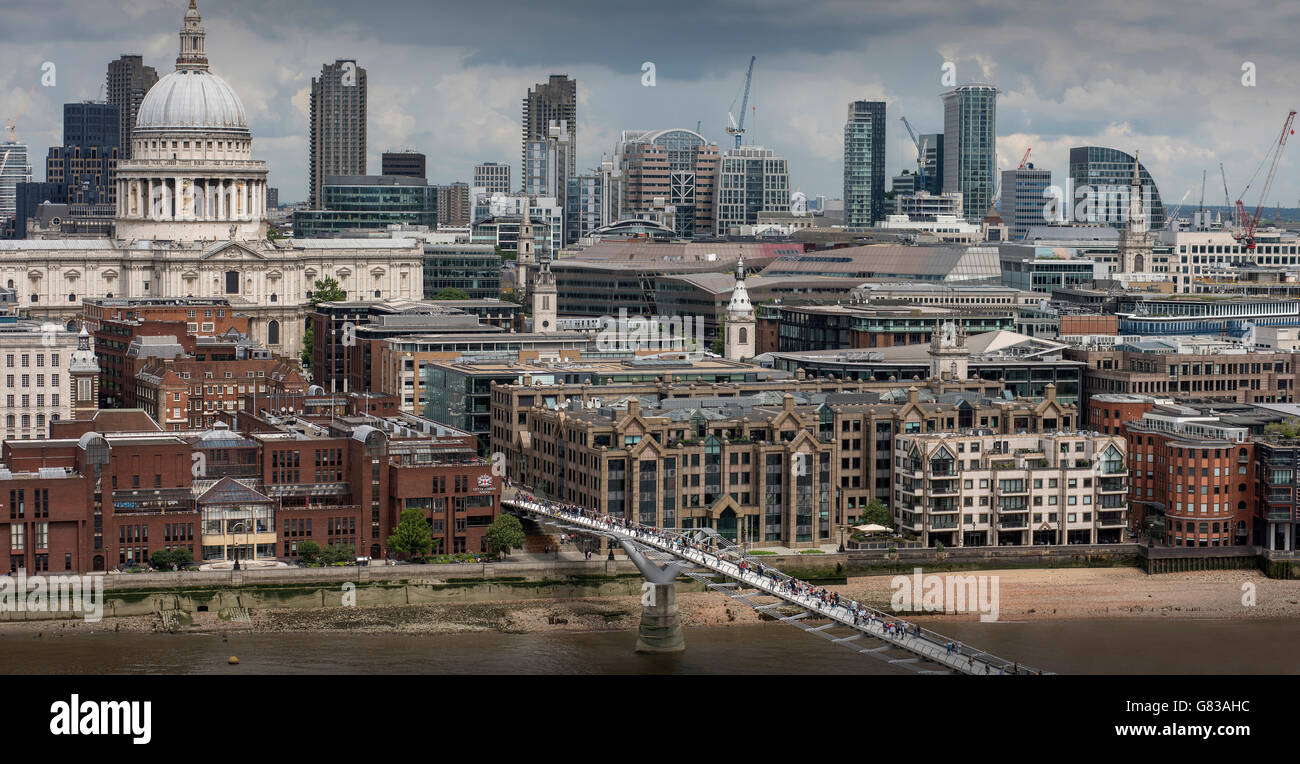 London and City of London panoramic view from Tate Modern Switch House roof observation terrace. London England. June 2016 Stock Photo