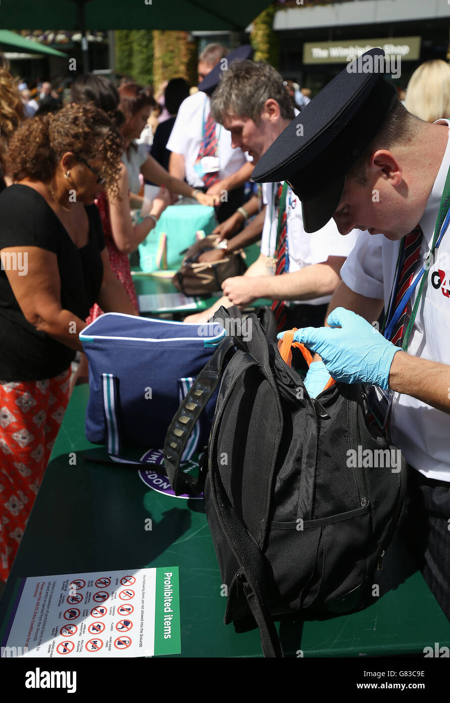 G4S security staff check bags, during day one of the Wimbledon