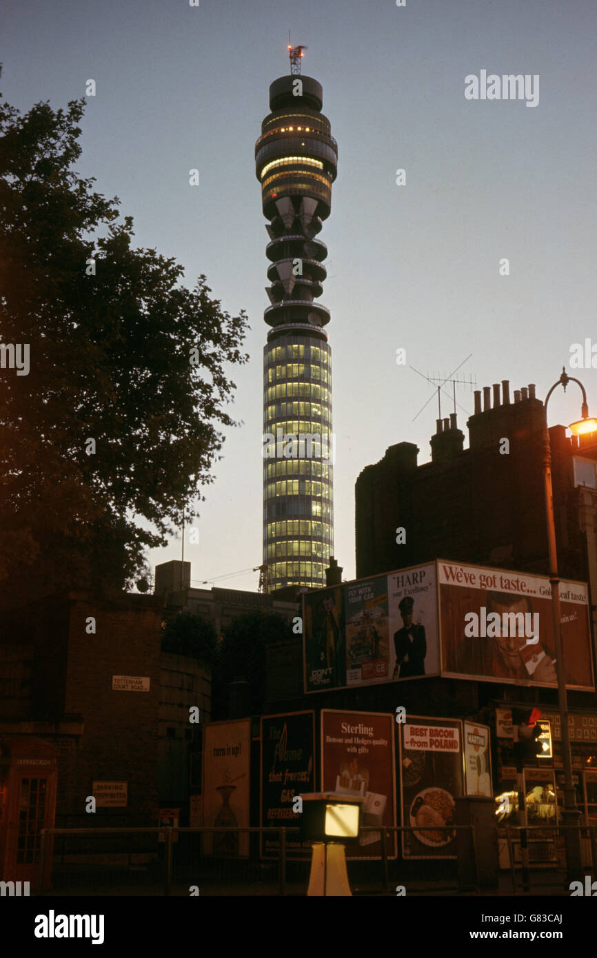 Buildings and Landmarks - The Post Office Tower - London. 2.5 million and was completed in 1965. Stock Photo