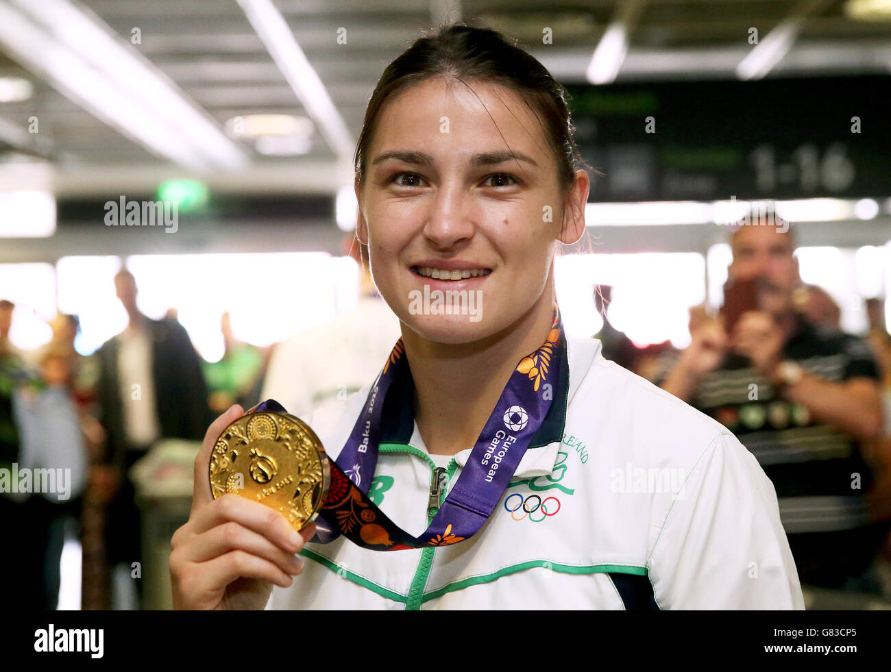 Boxer Katie Taylor arrives back at Dublin Airport after she won Gold at