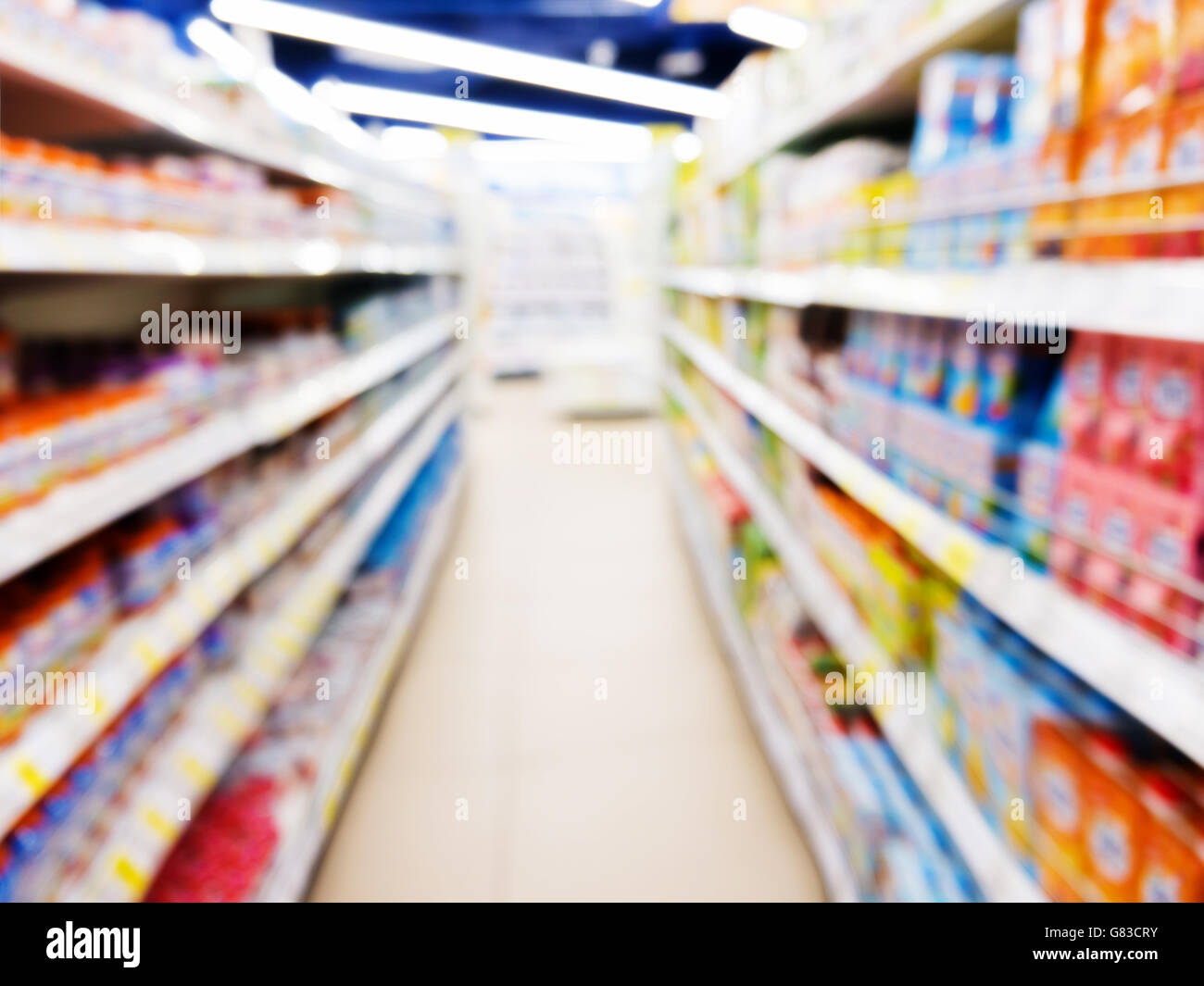 Blurred baby foods jars in store Stock Photo Alamy