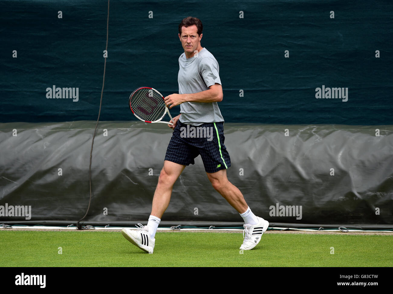 Andy Murray's coach Jonas Bjorkman during practice on day one of the Wimbledon Championships at the All England Lawn Tennis and Croquet Club, Wimbledon. Stock Photo