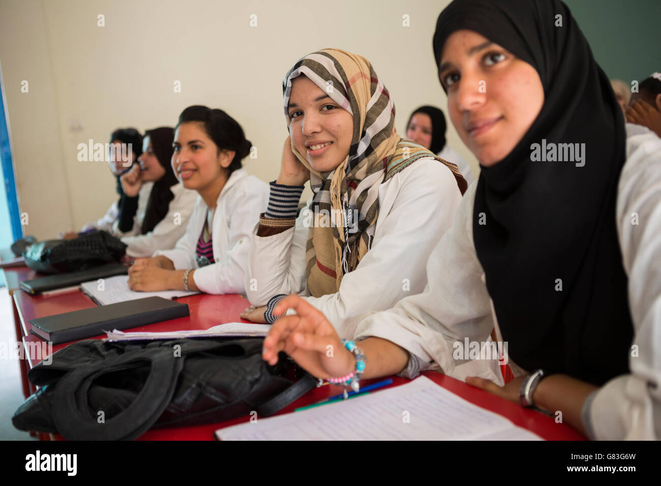 Students learn in a vocational training course in Agadir, Morocco. Stock Photo