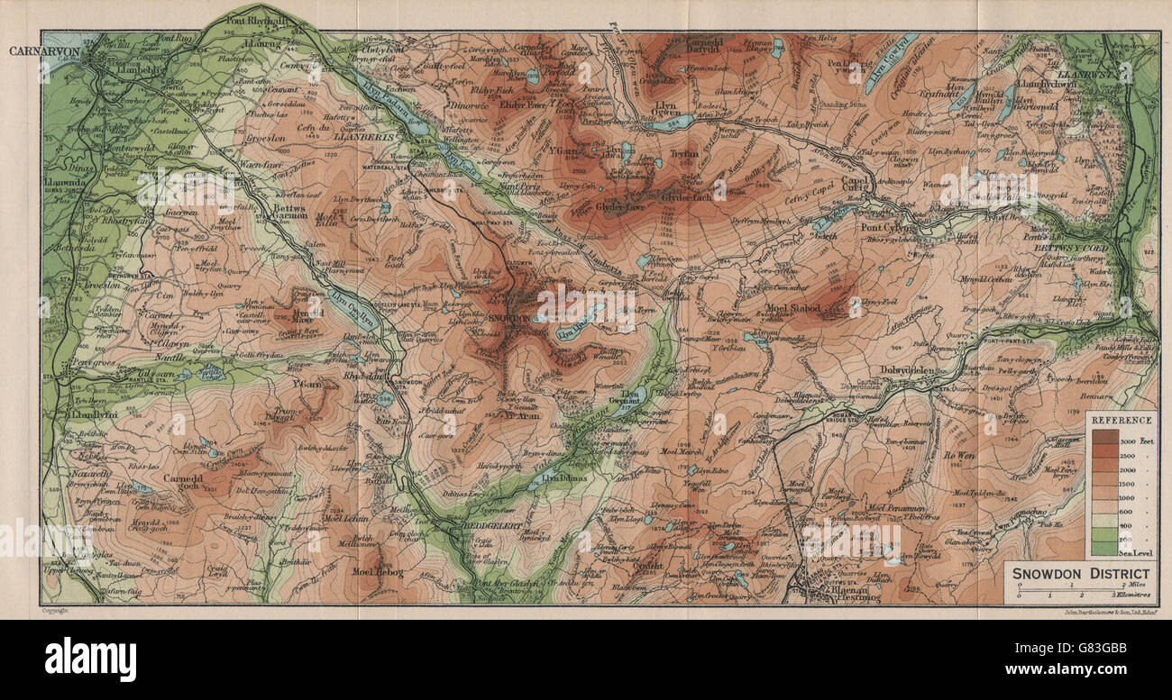 Snowdon District Vintage Map Plan Llanberis Glyder Fawr Fach Wales