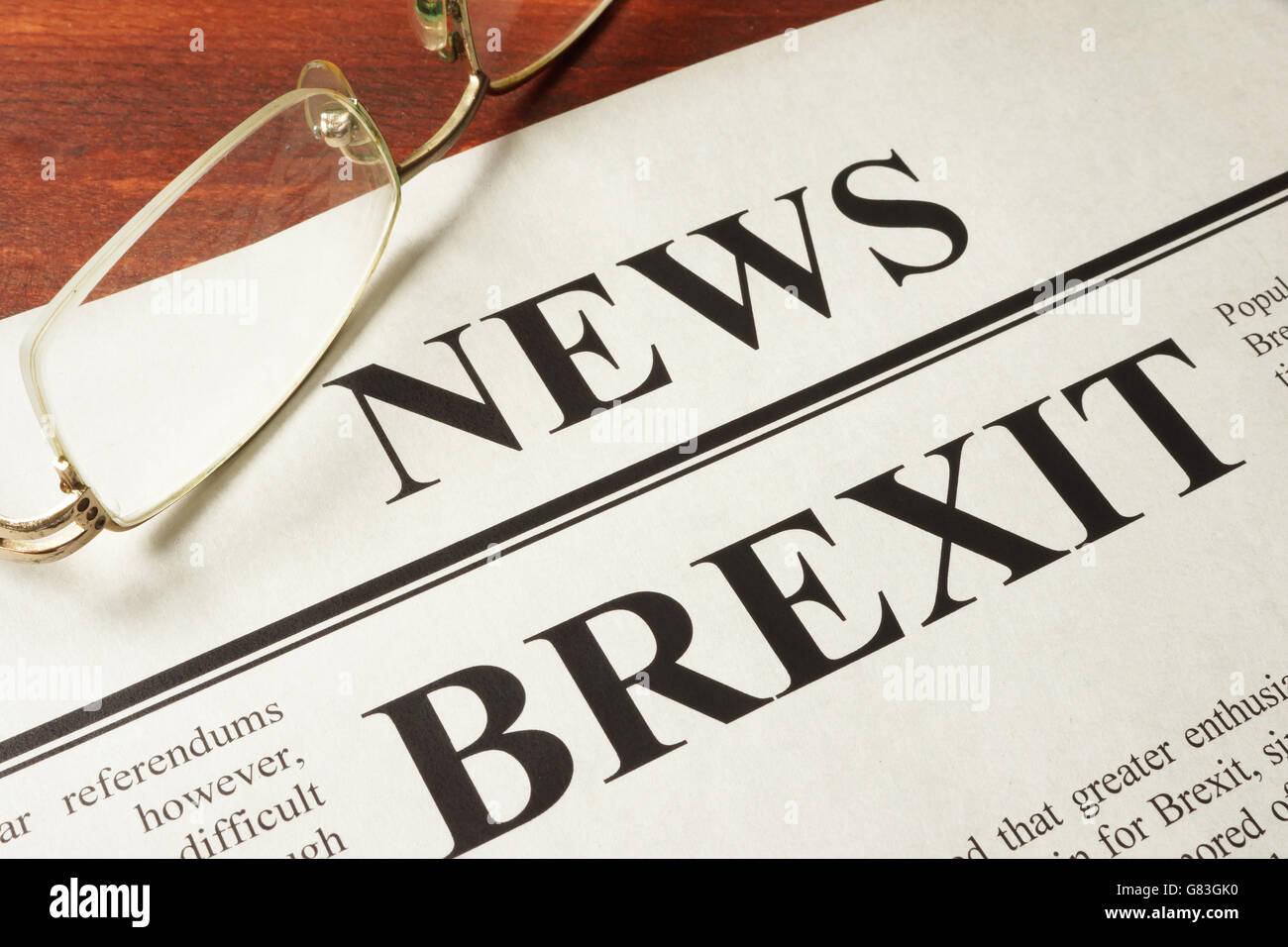 Newspaper with word news and BREXIT. Stock Photo