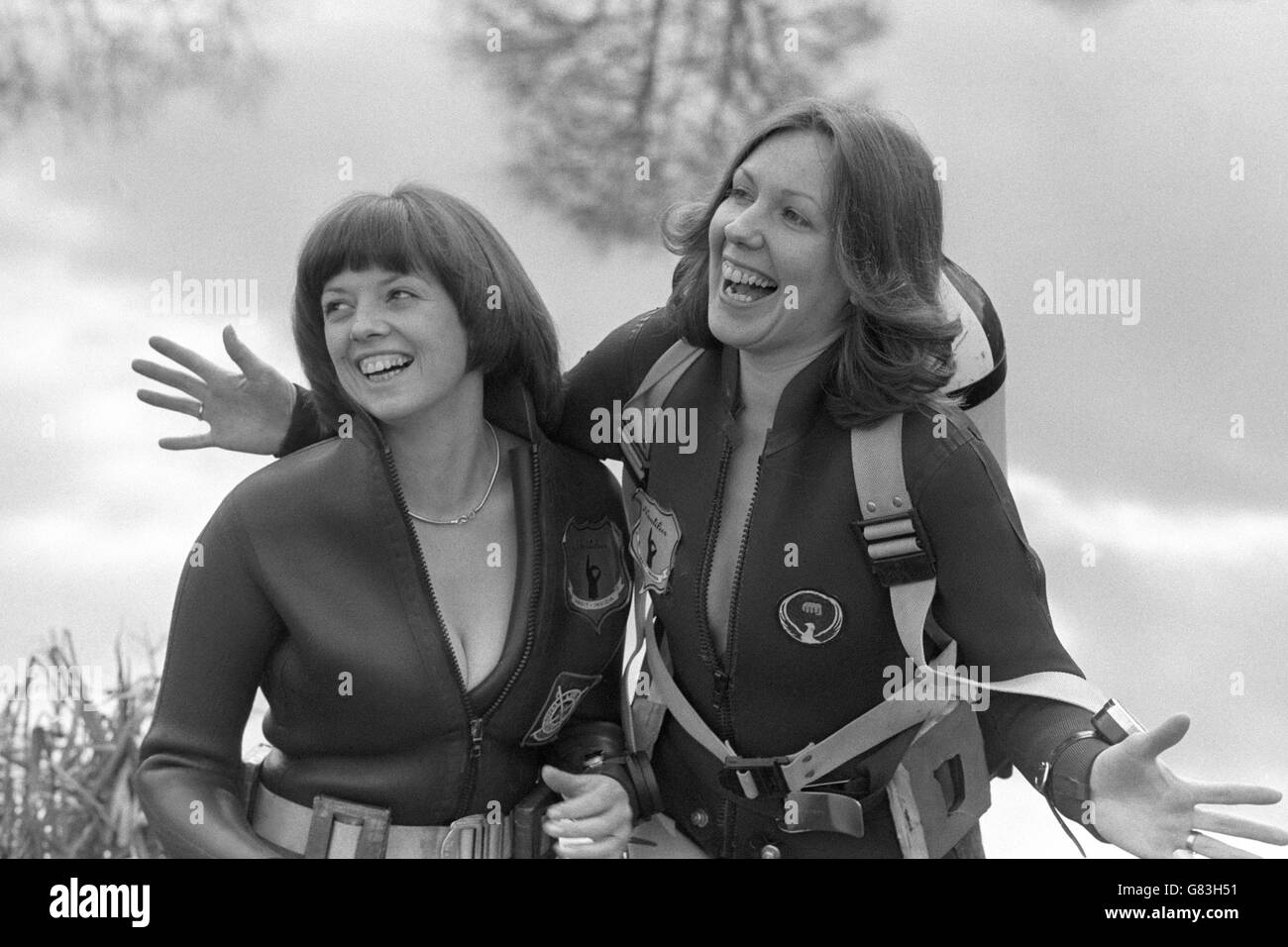 Aline Harrison (left) and Sheila Lester, both 25, are the only female members of a 23-strong diving team from Mansfield who are due to begin a three-day underwater search for the Loch Ness Monster. The team will be led by Arthur Lambert, 50, president of the North Nottinghamshire Nautilus Sub-Aqua Club, who says the divers will be able to search the lock to a depth of about 150 to 200 feet with the help of underwater lights. Stock Photo