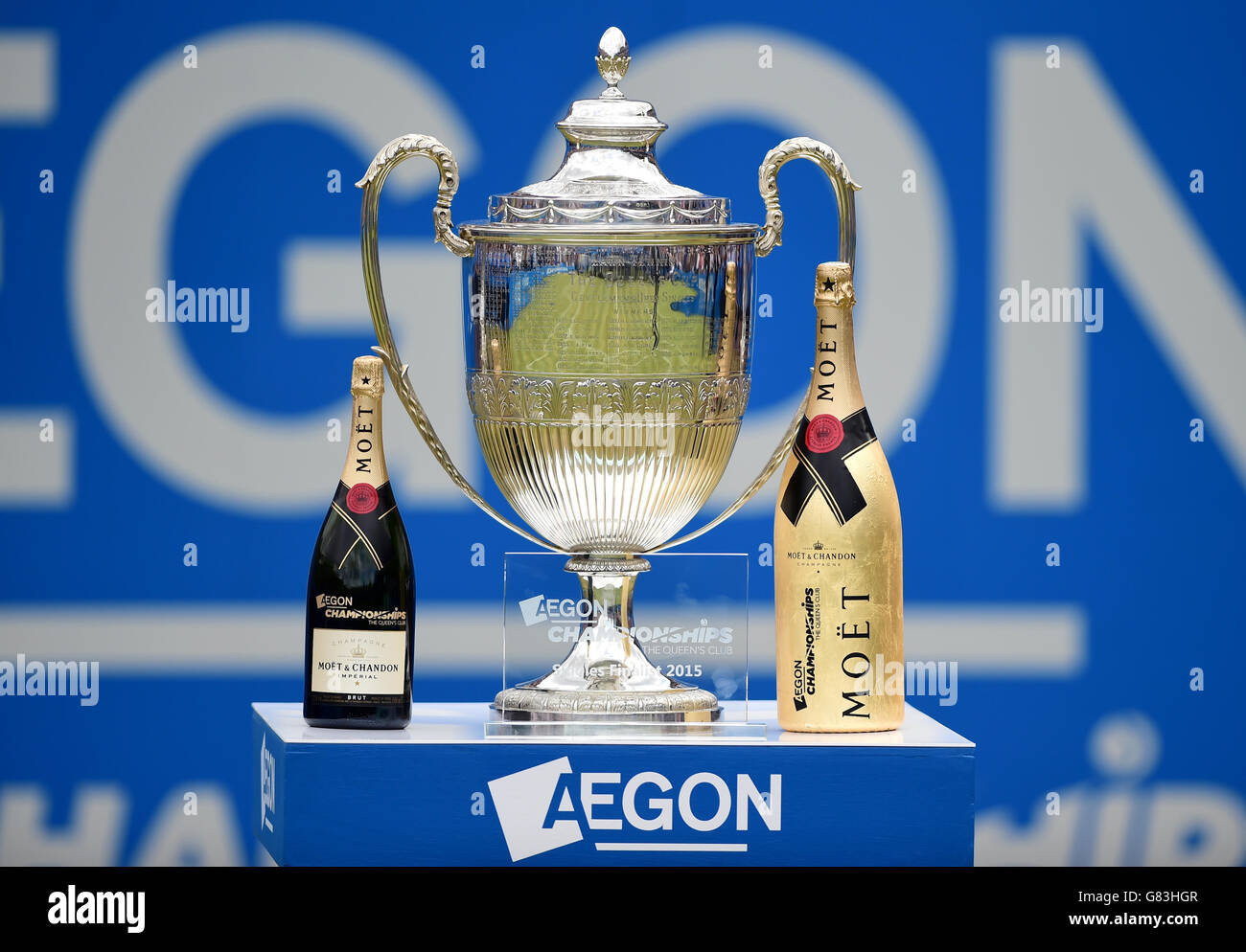 The AEGON Championship trophy on display after the final Stock Photo