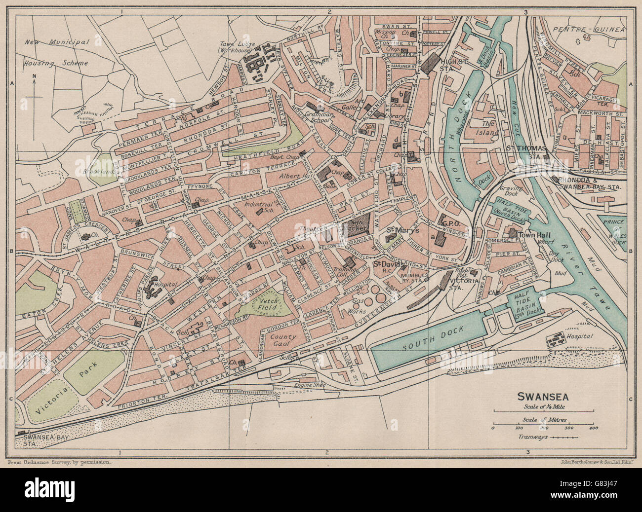 SWANSEA. Vintage town city map plan. Wales, 1922 Stock Photo Alamy