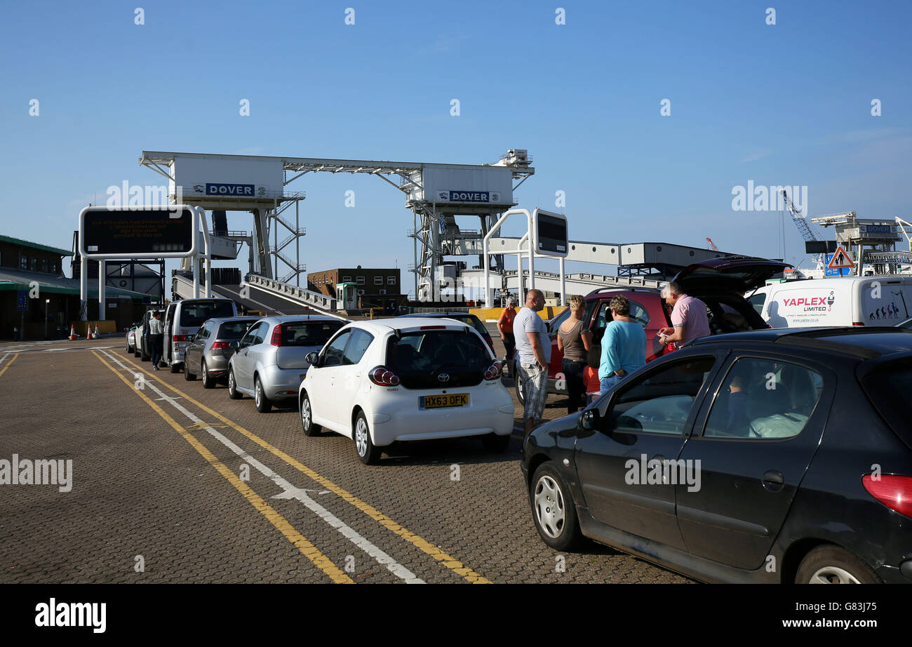 Cars queue to board ferry in dover bound for dunkirk hires stock