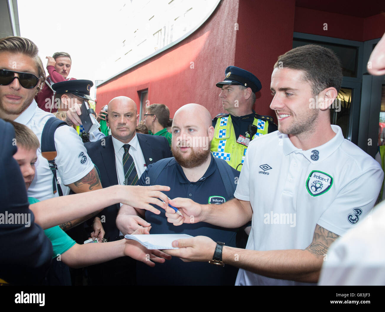 Republic of Ireland's Robbie Brady as the team arrive to meet fans at Dublin Airport. Stock Photo