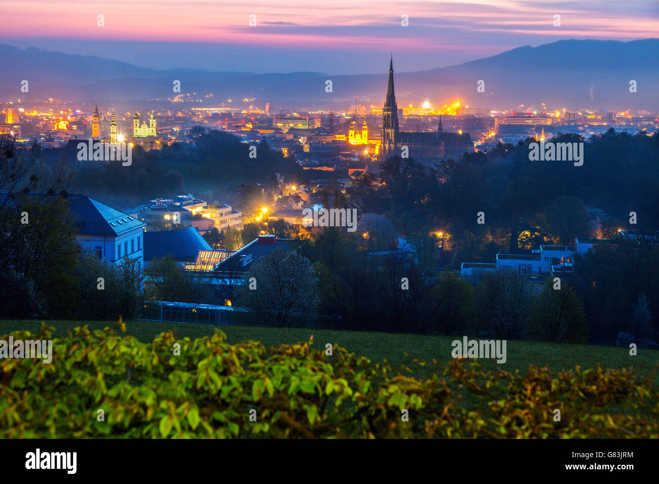 Linz panorama at sunrise Stock Photo