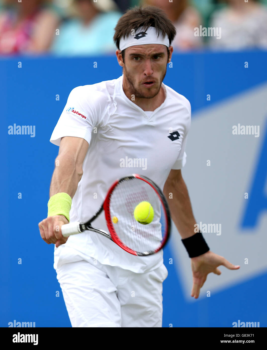 Tennis - 2015 ATP Aegon Open Nottingham - Day Four - Nottingham Tennis Centre. Argentina's Leonardo Mayer in action against Uzbekistan's Denis Istomin Stock Photo