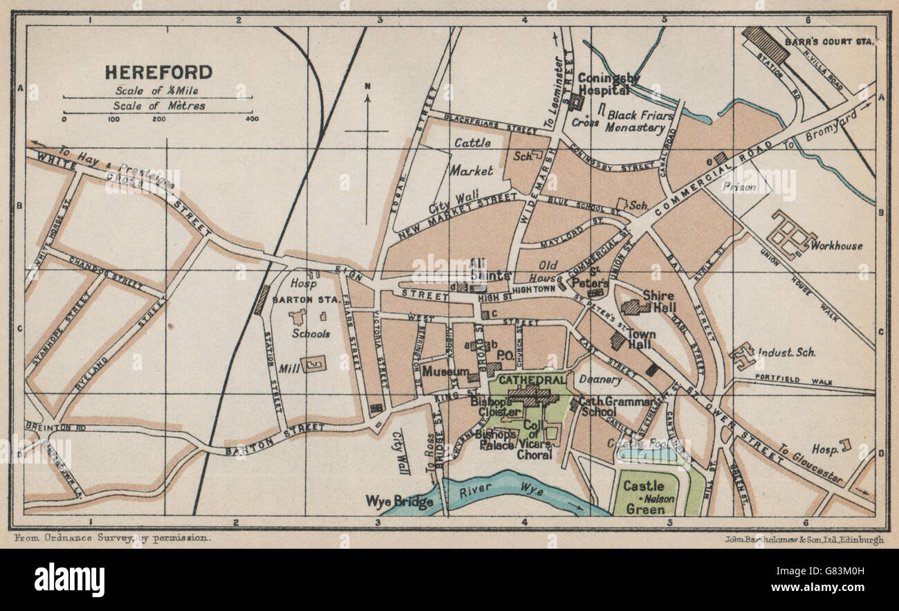 HEREFORD. Vintage town city map plan. Herefordshire, 1926 Stock Photo