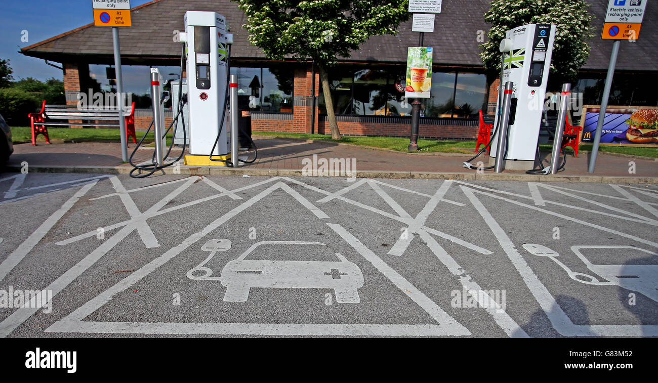 Generic photo of an electric car charging point at Chester Services Stock Photo Alamy