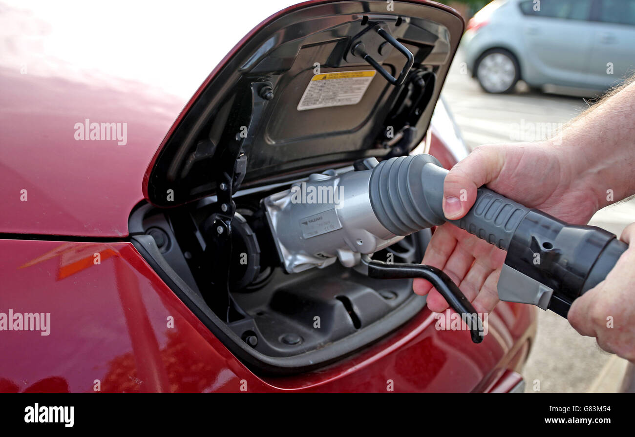 Electric Car stock. Generic photo of an electric car charging point at Chester Services Stock