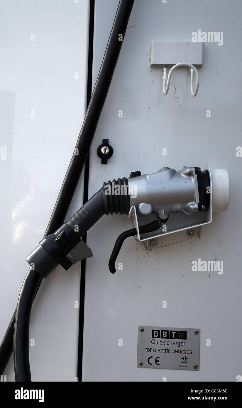 Electric Car stock. Generic photo of an electric car charging point at Chester Services Stock