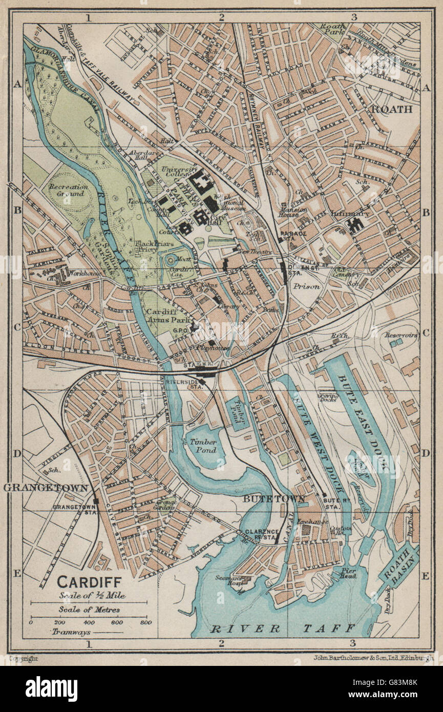 CARDIFF. Vintage town city map plan. Wales, 1926 Stock Photo Alamy