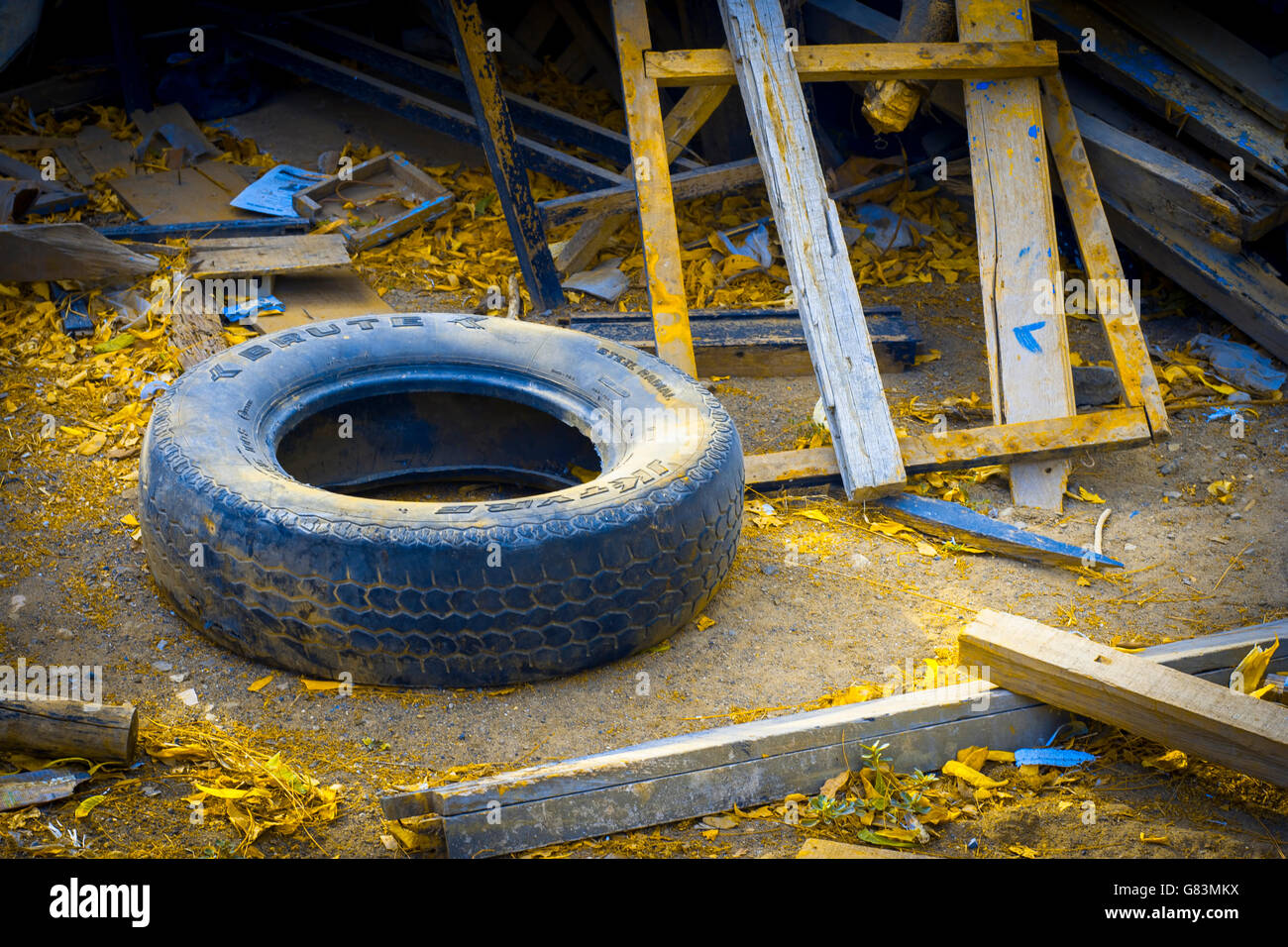 Tyre in a junk yard Stock Photo Alamy