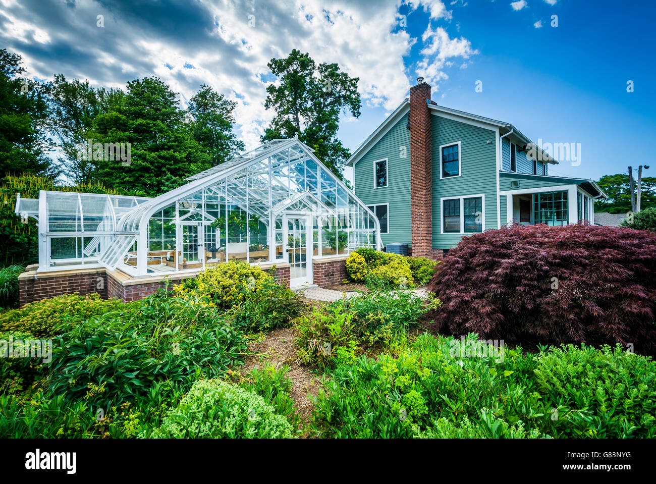 Greenhouse and house at Elizabeth Park, in Hartford, Connecticut. Stock Photo
