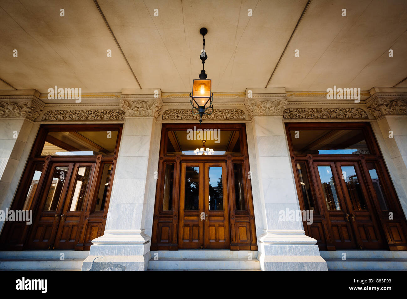 The entrance doors to the Connecticut State Capitol, in Hartford, Connecticut. Stock Photo