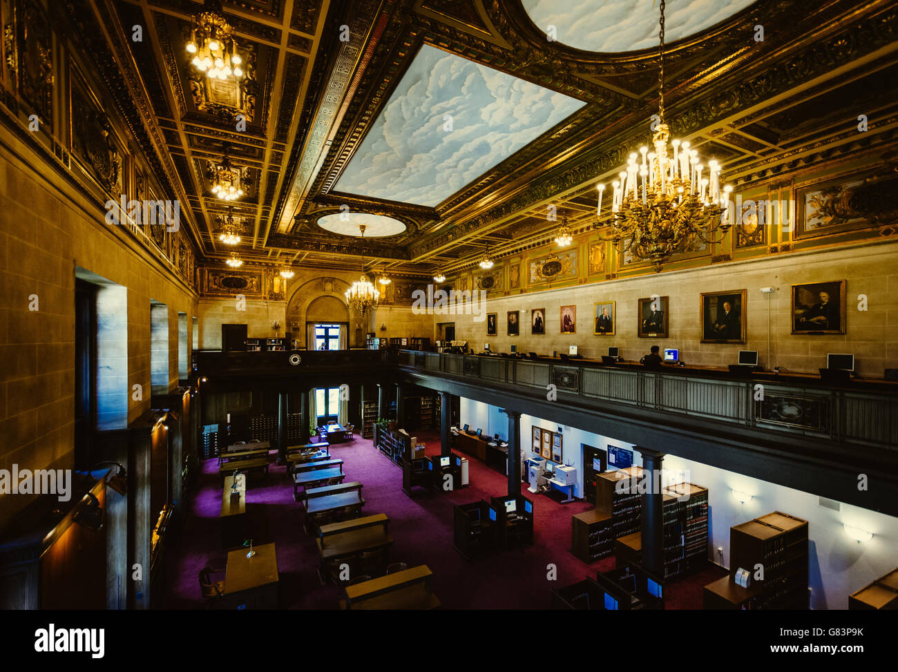 The interior of the Connecticut State Library, in Hartford, Connecticut