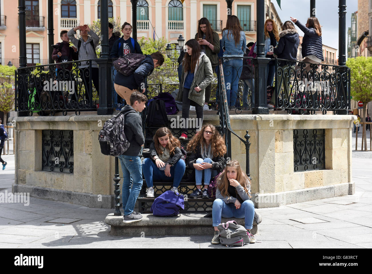 Students school pupils day out daytrip educational visit Segovia Spain Stock Photo