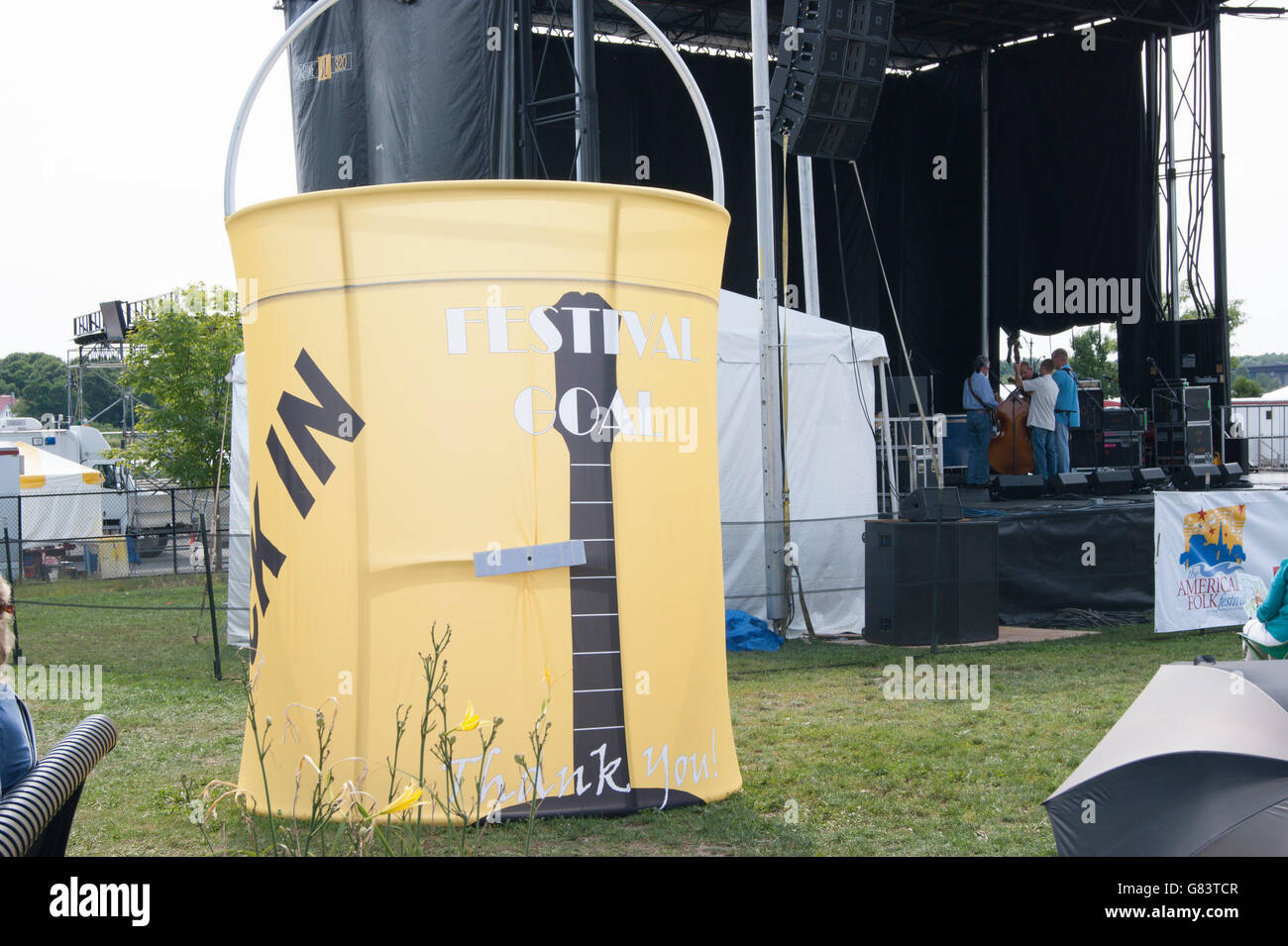 Kick in the bucket display, requesting donations, at the 2015 American