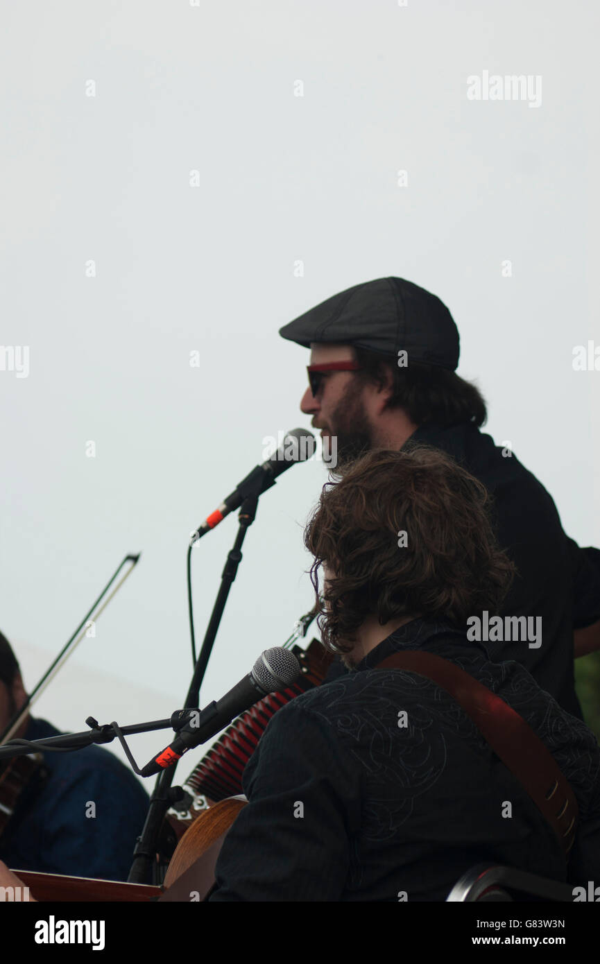 Quebecois musicians De Temps Antan performing at the 2015 American Folk Festival, Bangor, ME Stock Photo