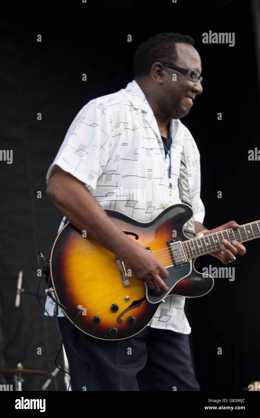 Preston Shannon performing Memphis Blues music at the 2015 American Folk Festival, Bangor, ME Stock Photo