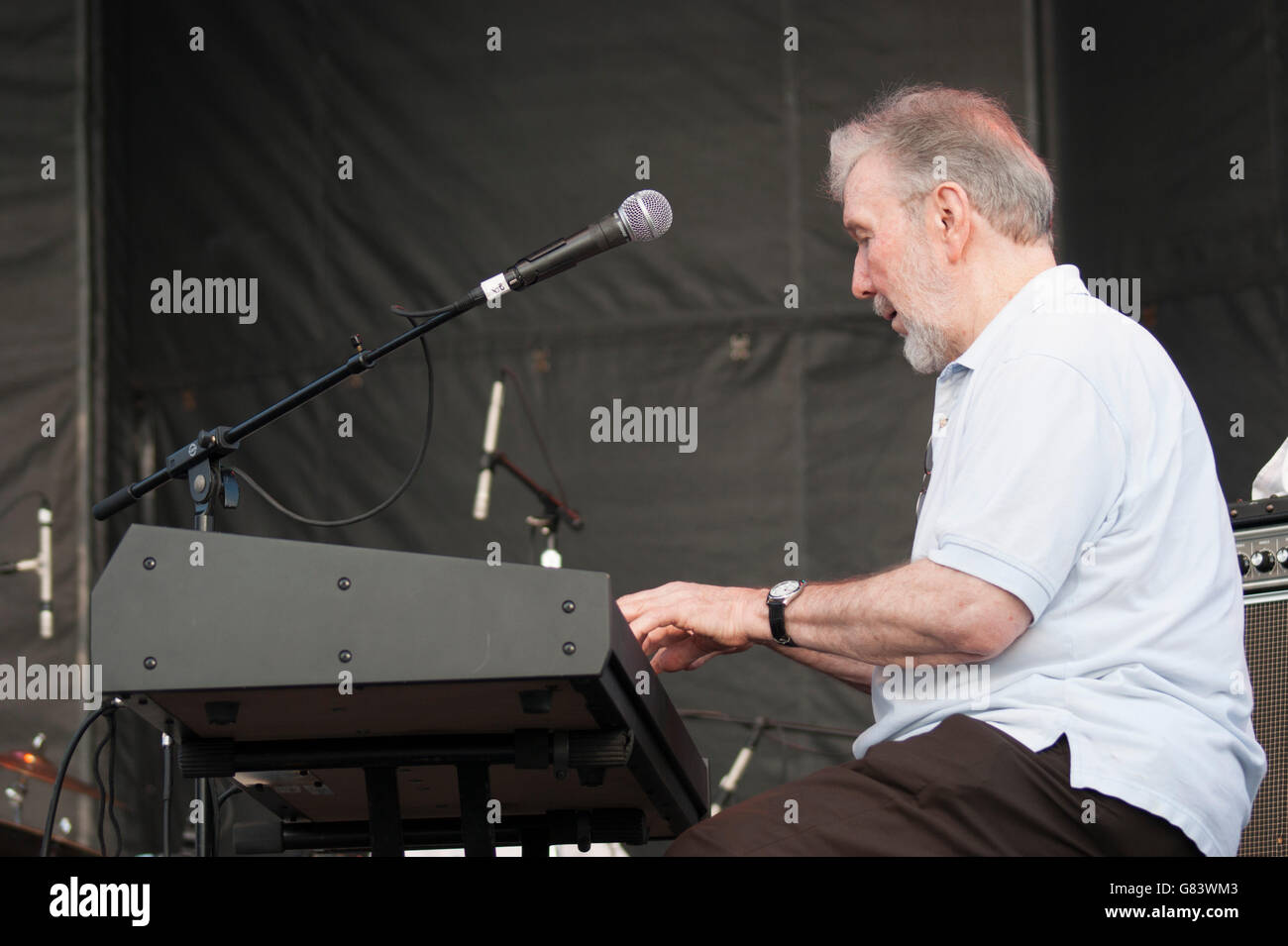 Keyboardist for Sleepy LaBeef performing Rockabilly music at the 2015 American Folk Festival, Bangor, ME Stock Photo