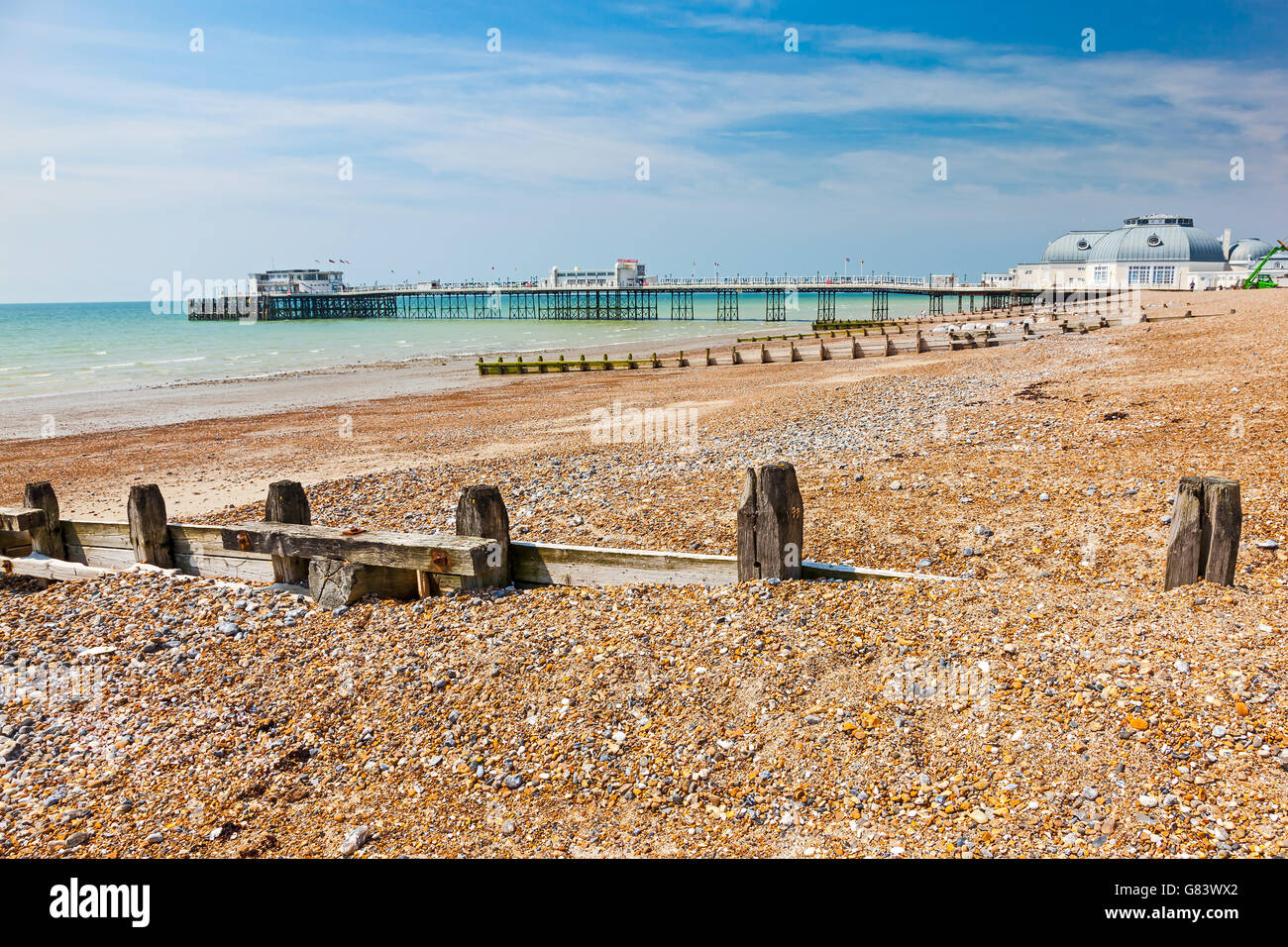 The beach and pier at Worthing West Sussex England UK Europe Stock Photo