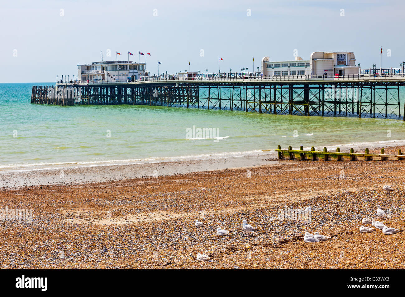 The beach and pier at Worthing West Sussex England UK Europe Stock Photo