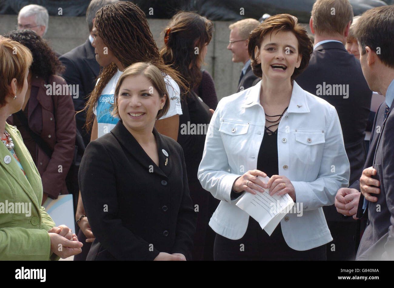 The Liberal Democrats candidate for Brent East Sarah Teather (2nd left) is joined by Cherie Blair, British athlete Montell Douglas (background, left), Culture Secretary Tessa Jowell (left) and Lord Coe (right) as they promote the London Olympic 2012 bid. Stock Photo