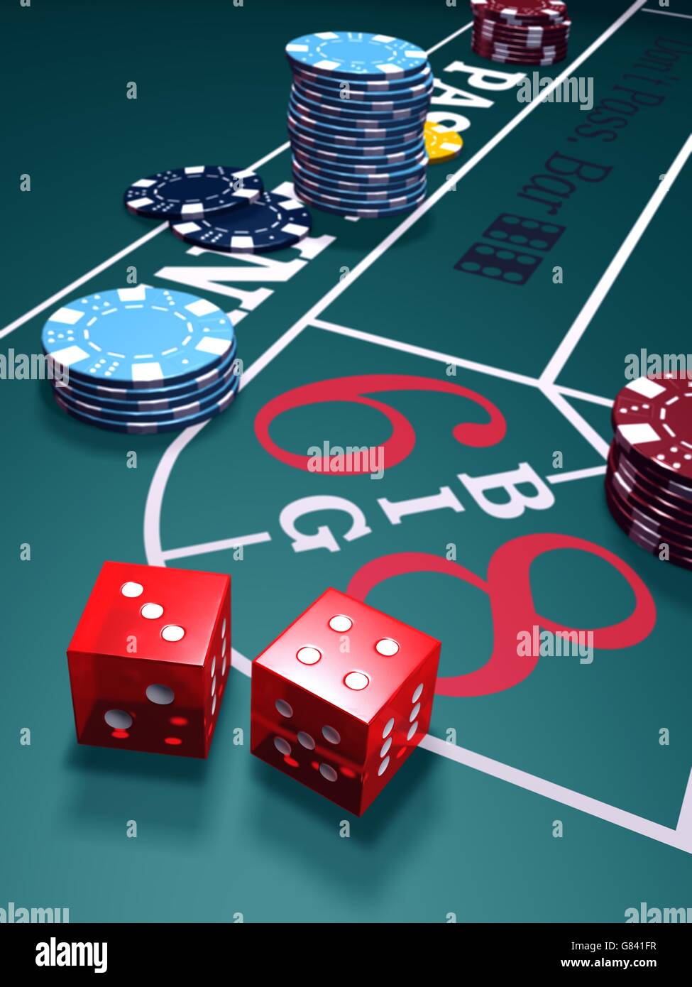 Casino craps table, dice game Stock Photo