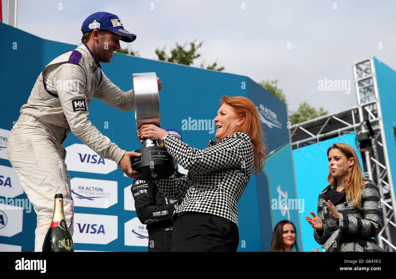 Virgin Racing Sam Bird Sarah Ferguson presents Virgin Racing's Sam Bird with the winners ...