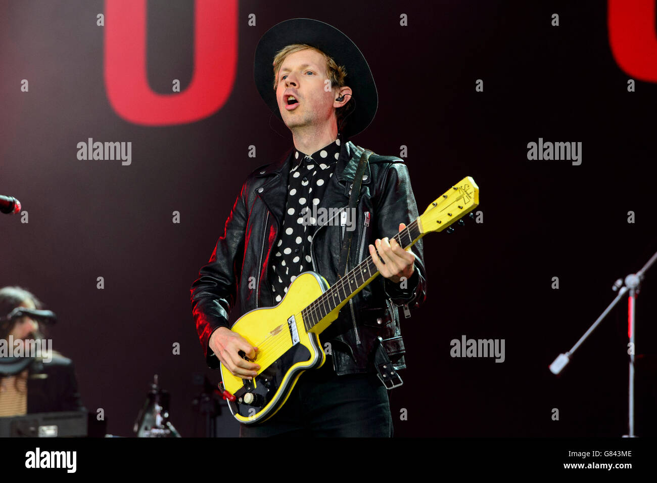 Beck performs at the Glastonbury music festival Stock Photo