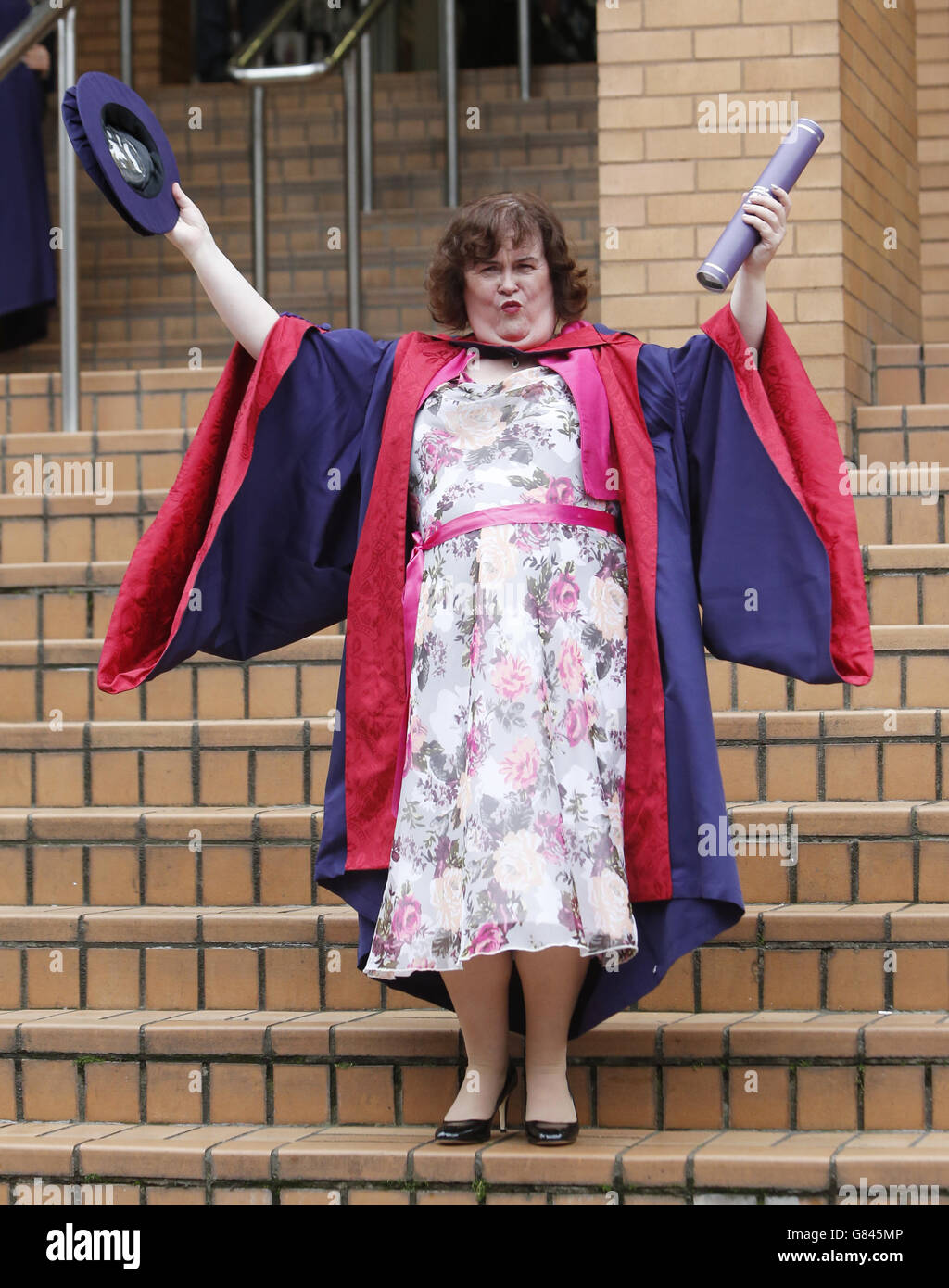 Susan Boyle receives an Honorary Doctorate from the Royal Conservatoire of Scotland in Glasgow for her contribution to the music industry. Stock Photo