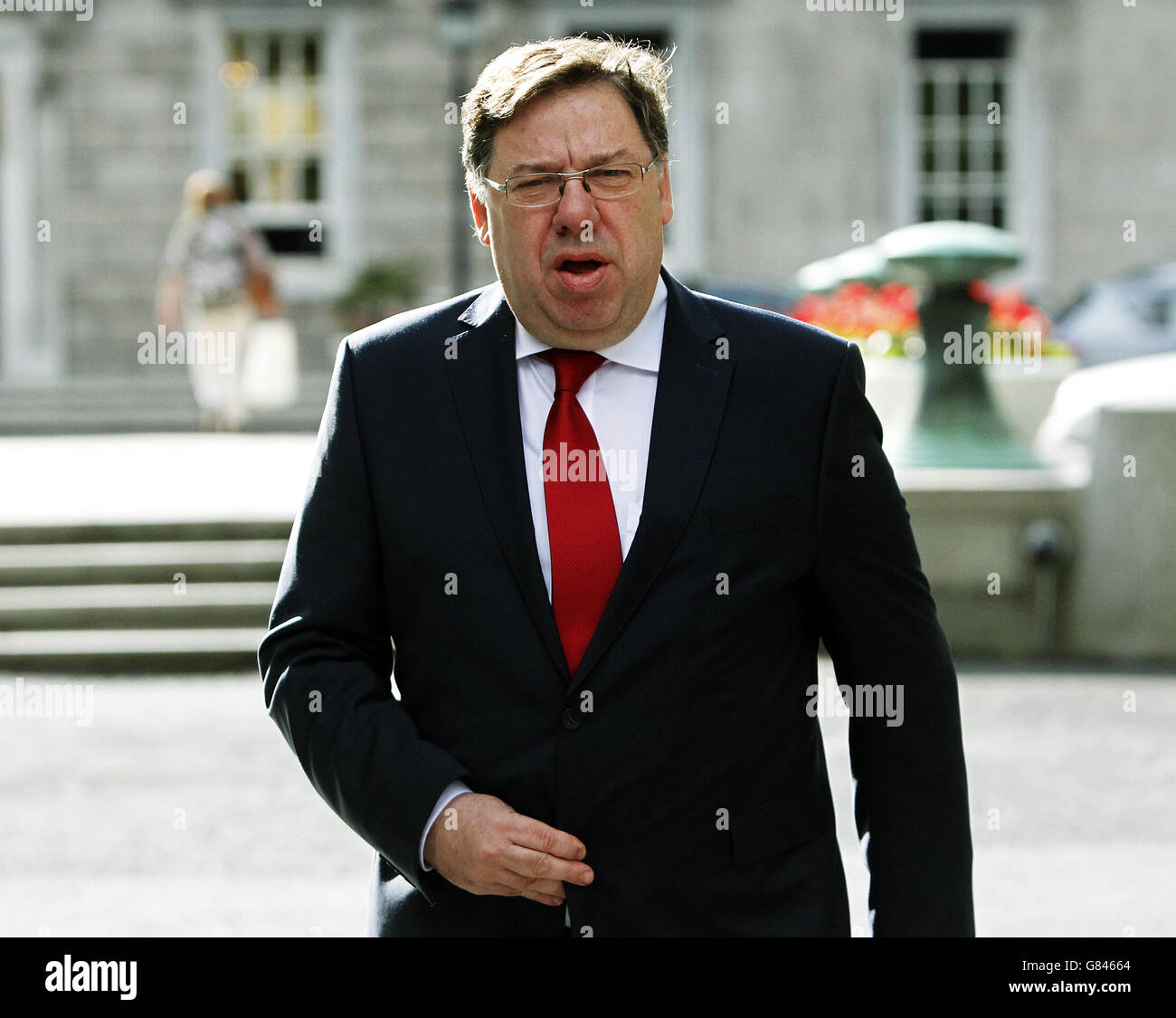 Former taoiseach Brian Cowen arrives at Leinster House, Dublin, to give evidence at the Oireachtas banking inquiry. Stock Photo