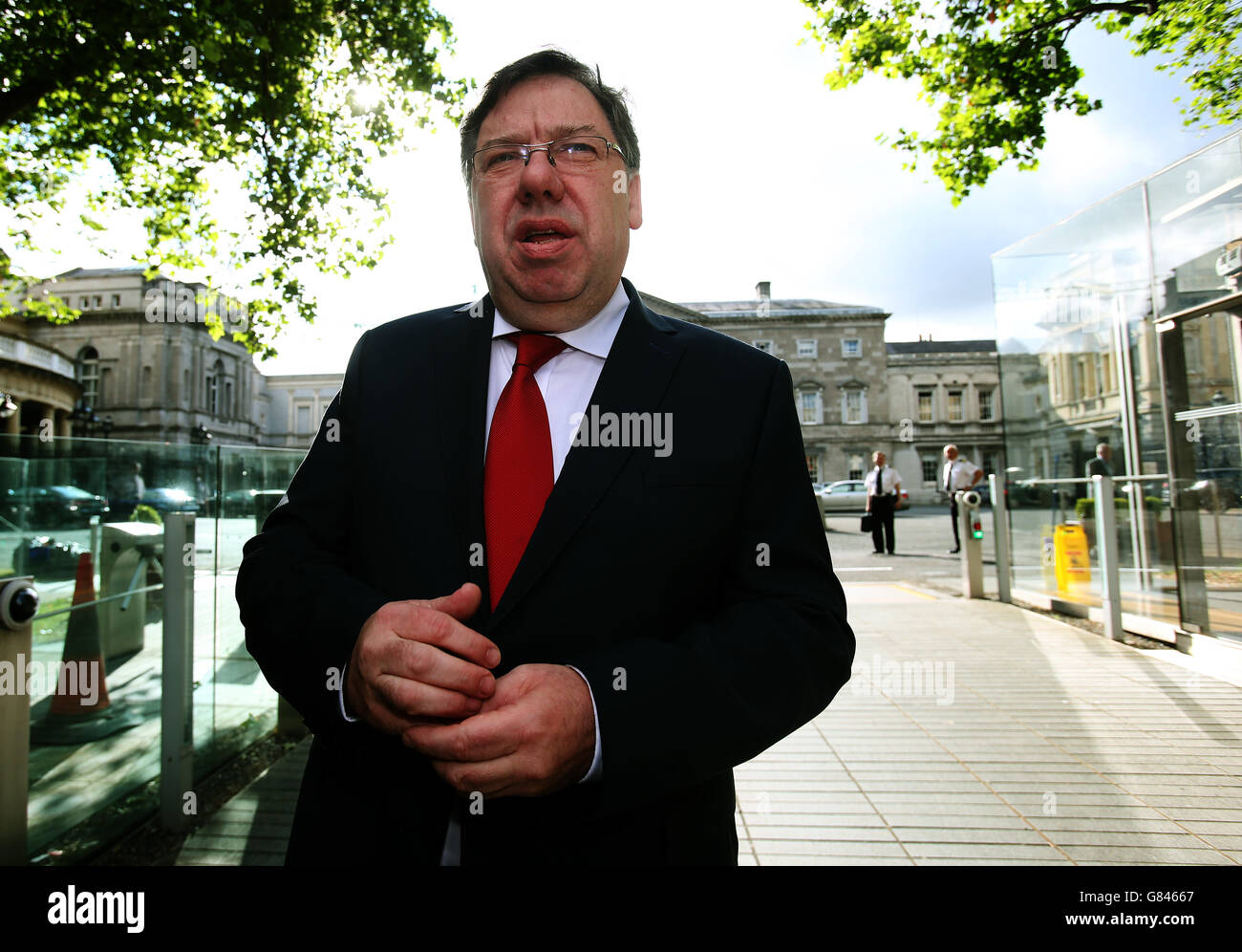 Former taoiseach Brian Cowen arrives at Leinster House, Dublin, to give evidence at the Oireachtas banking inquiry. Stock Photo