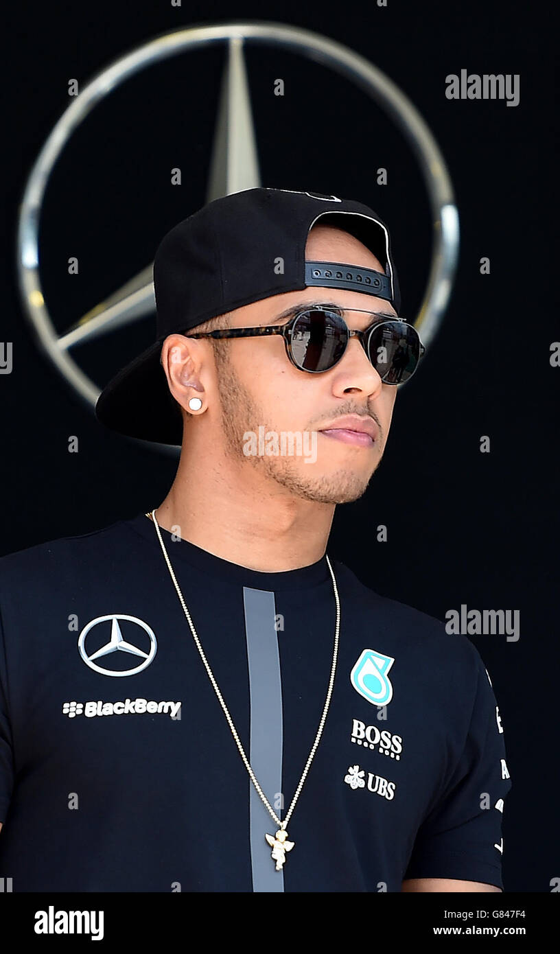 Mercedes driver Lewis Hamilton leaves the team motorhome, during Paddock Day of the 2015 British